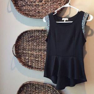 🎇 MONTEAU Sequin Cap Sleeved Peplum Blouse